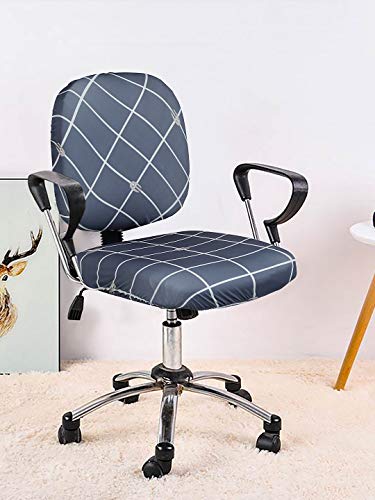 Image of Cortina Corporate Office Chair Covers | Washable Chair Protector | Executive Rotating Chair Seat Case | Stretch Elastic Polyester Spandex Fabric | Geometry Print - Navy Blue | Chair Cover Set of 1