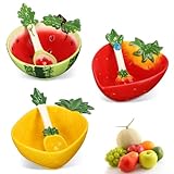 Jingmore 3 Sets Ceramic Fruit Shaped Bowl with Spoon Watermelon Pineapple Strawberry Shaped Dishes Mini Kitchen Decoration Summer Serving Bowl for Soup Cereal Nut Ice Cream Salad Dessert Appetizer