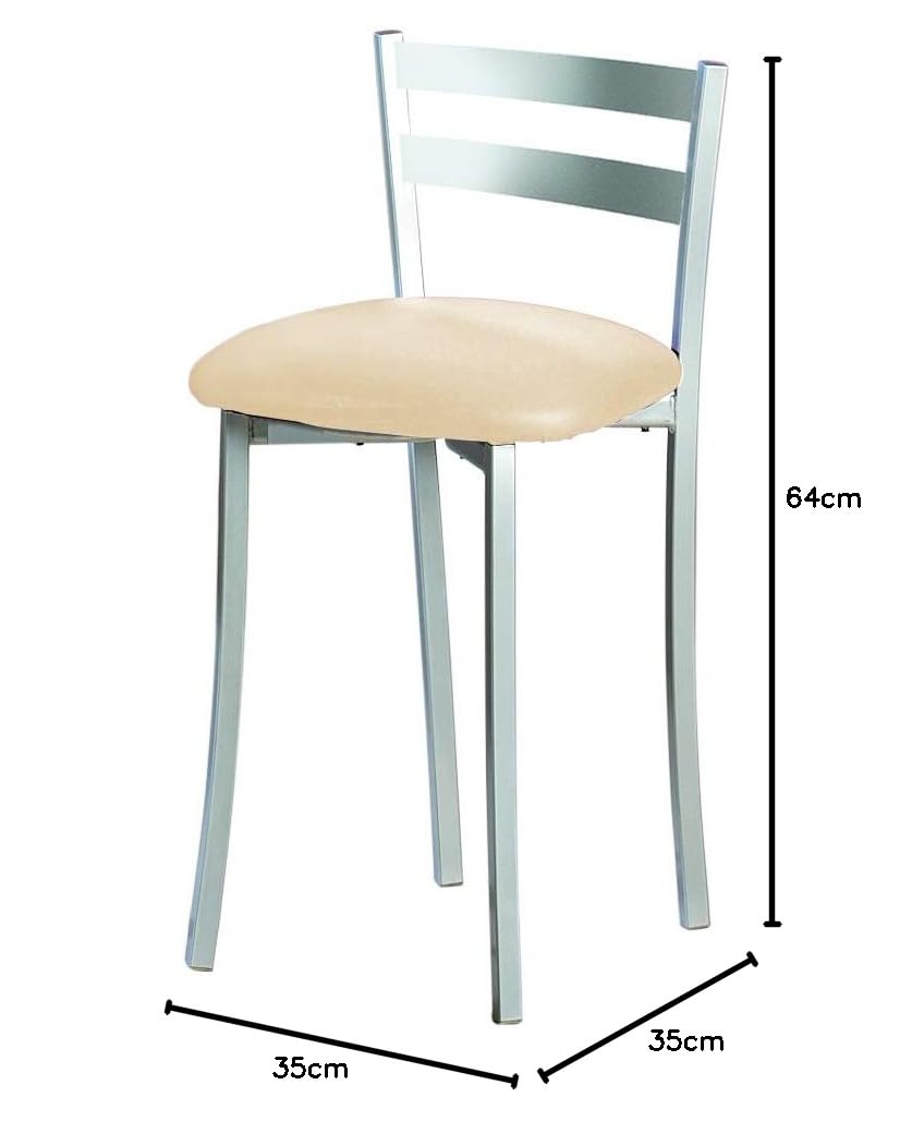 ASTIMESA Due sgabelli da cucina con schienale a strisce in metallo finta pelle beige, altezza della seduta: 45 cm (tavolo)