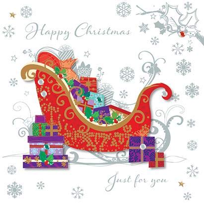 Talking Pictures - (Pack of 4) Luxurious Christmas Cards - Sleigh full of Gifts