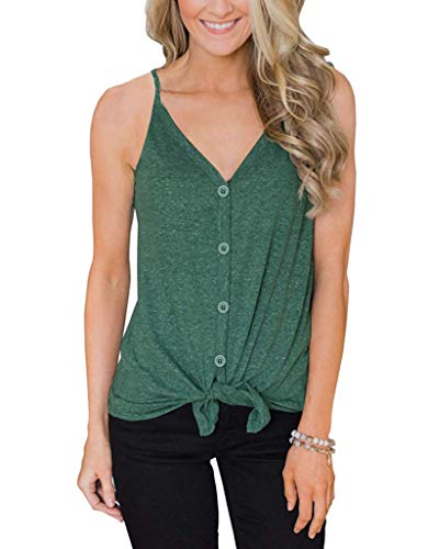 Button Down Tank Tops for Women Casual Summer Tops Sleeveless Basic Shirts Tie Front Strappy Blouses Green