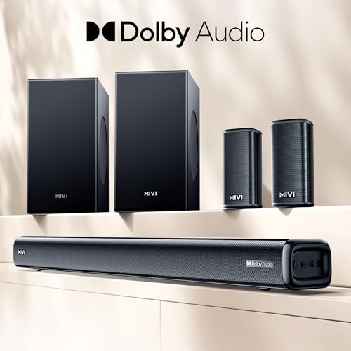 Image of Mivi Fort H880 Soundbar [], 880W Dolby Audio, 5.2 Channel with Dual Subwoofers, 3 Built-in + 2 Satellite Speakers, Multiple EQ /Input Modes, Home Theatre 5.2, Made in India Sound Bar