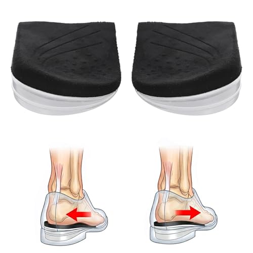 ElevateTech 3 Layers Adjustable Supination & Pronation Correction Heel Insoles Adhesive Medial Lateral Heel Wedge Inserts for Supination & Over-Pronation Foot Alignment Knee Pain Bow Legs (Black, L)