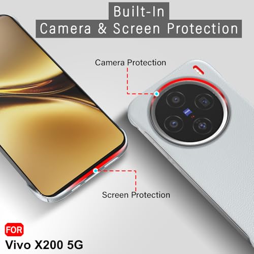 Image of TheGiftKart Hybrid Ultimate Slim Back Case Cover for Vivo X200 5G | Lightweight Profile | Hard Back Case Cover for Vivo X200 5G (PC & TPU, Metal Camera Ring, Leather Texture Finish, Grey)