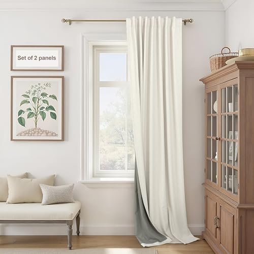 Cream Linen Blackout Curtains 60 Inches Wide for Bedroom Window Viral Modern Farmhouse Curtains for Sliding Glass Doors Thermal Soundproof Heavy Drapes 60x96 Long 2 Panels Ivory Off White Black Out