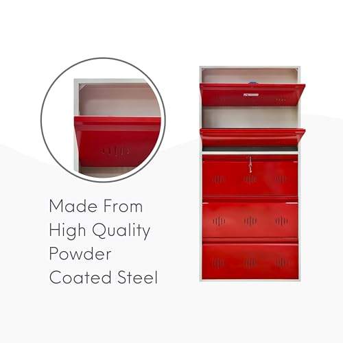 Image of StayHappy Wide Wall-Mounted Metal Shoe Rack, Red, 5 Door