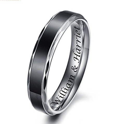 Personalized Women's Two Tone Black & Silver Ring Custom Engraved Free In Any Language - Wedding Band - Ladie's Engagement Ring - Ships from USA