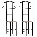 Herrendiener JIVO 2er Set, schwarz/braun – stummer diener mit ablage aus Metall und MDF, kleiderständer modern für Schlafzimmer, stabiler kleiderbutler, hosenständer, stiller diener, platzsparend