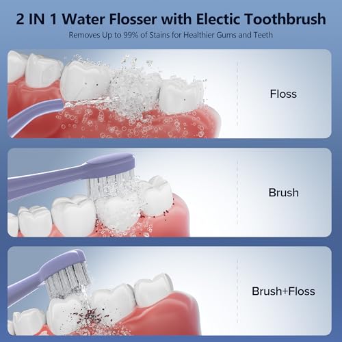 Image of Electric Toothbrush with Water Flosser Combo for Teeth Brushing & Flossing, Sonic Electric Toothbrush for Adults, Cordless Water Flosser for Home & Travel, Portable Travel Case Included