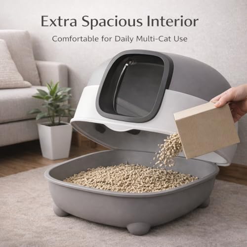 Arenero cerrado grande para gato con tapa y accesorios miniatura 5