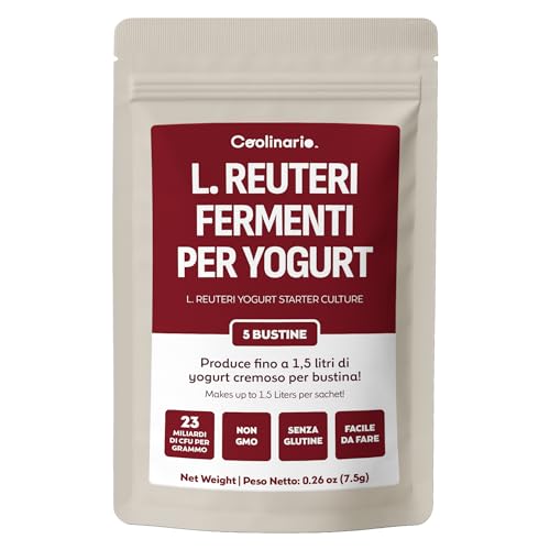 Coolinario Fermenti Lattici per Yogurt con Probiotici Extra L. Reuteri (5 Bustine da 1.5g) Colture Vive per Yogurt Fatto in Casa, Cremoso e Denso | Non OGM, Senza Conservanti, Glutine, Halal & Kosher
