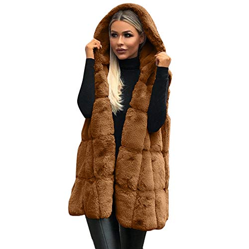 Luckycat Mujer Abrigo sin Mangas Chaleco Largo Delgado Outwear Faux Fox Fur Elegante Chaqueta Abrigo