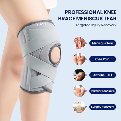 JOMVD Knee Brace for Knee Pain, Meniscus Tear, Adjustable Knee Support with Side Spring Stabilizers for ACL,Meniscus Tear, Arthritis, Patella Stability, Knee Pain Relief, Women and Men,Large - Image 3