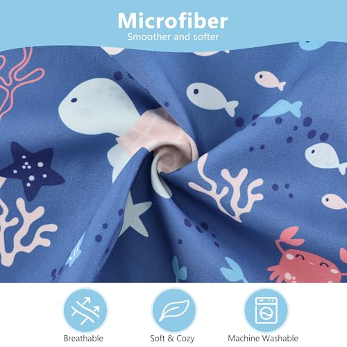 Image of TILLYOU Toddler Pillowcase 2 Pack with Envelope Closure,13 inch x 18 inch Silky Soft Microfiber Travel Kids Pillowcase for Boys and Girls, Beach Time Turtle&Manta Ray