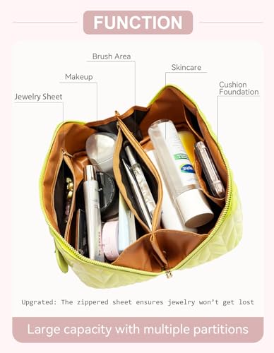 VIDIBESTY Travel Makeup Bag for Women, Large Capacity Cosmetic Bags for Girls, Compact Pouch Make up Organizer, Waterproof Toiletry Bag with Divider and Handle (Green) — view 2