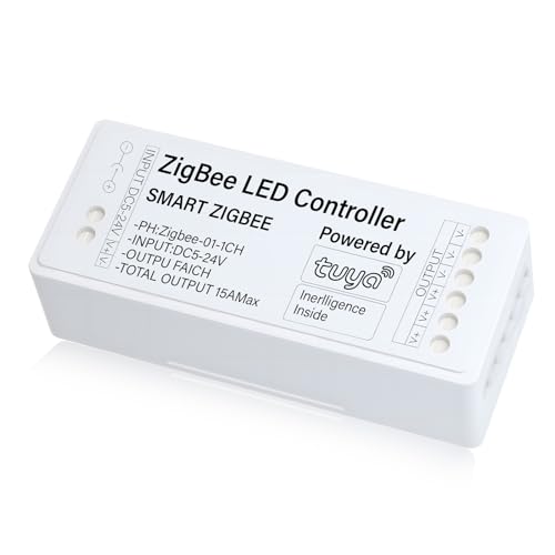 ZigBee Dimmer, ZigBee LED Controller, LED Dimmer 12V/24V, ZigBee Lichtschalter Smart Home, Smart Life/Tuya App Steuerung Kompatibel mit Alexa/Google Assistant, für LED Lampen, Strip (ZigBee-DW)