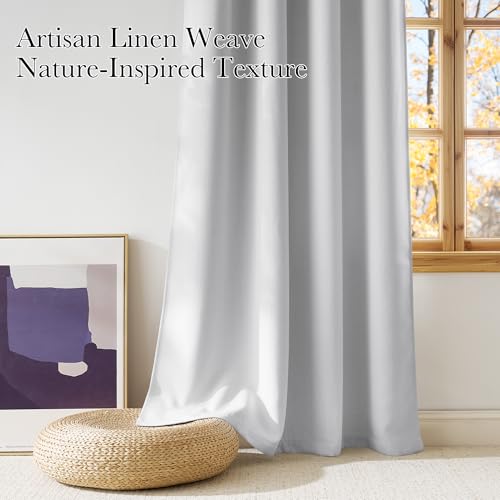 Image of NICETOWN Short Faux Linen Greyish White Blackout Curtains 63 inches Long for Kitchen - Privacy Panels for Living Room Bedroom, Modern Farmhouse Style Easy Care Grommet Top, 2 Panels, W42 by L63