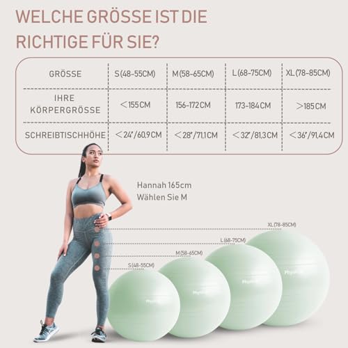 PhysKcal 65cm Beige Dicker Gymnastikball und 23 cm Pilatesball Set, Anti Burst Gymnastikball, Anti-Rutsch-Sitzball, Balanceball, Yogaball für Zuhause, Fitnessstudio und Büro