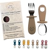 Ensemble de Couverts pour Bébé +10 Mois – Fourchette et Cuillère Ergonomique – Protection Anti-Étouffement – Acier Inoxydable et Silicone Alimentaire – Repas de Bébé Apprentissage Comme Les Grands