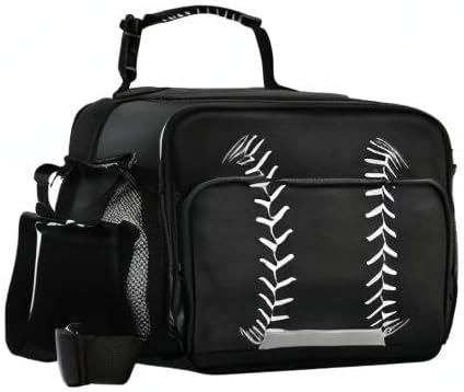 Miniatura 8 de Kcldeci Bolsa de almuerzo aislada con patrón de béisbol, caja de almuerzo reutilizable, bolsa de almuerzo, lonchera de preparación de comidas, kit