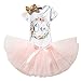 NNJXD Corona recién nacida Tutú primer Cumpleaños 3 piezas trajes Mameluco + falda y diadema Tamaño 1 años Rosa