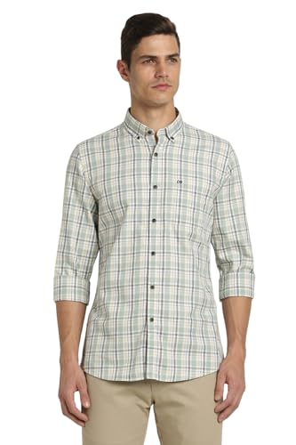 Image of Peter England Men 100% Cotton Slim Fit Checkered Casual Everyday Full Sleeve Shirt |