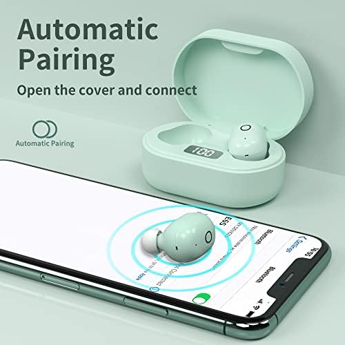 True Wireless Earbuds Bluetooth 5.0 Headphones Comfortable In-ear Earbuds HIFI Stereo Sound Noise Reduction Earphones Smart Touch Control Sports Sweat-proof Earbuds with Portable Charging Case (Green)