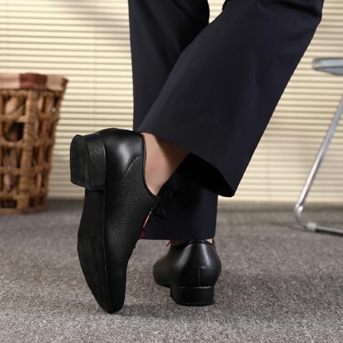 VCIXXVCE Tanzschuhe Herren Schwarz Schnürschuhe Ballsaal Salsa Tango Trainings Tanzschuhe mit Niedriger Absatz 45 EU