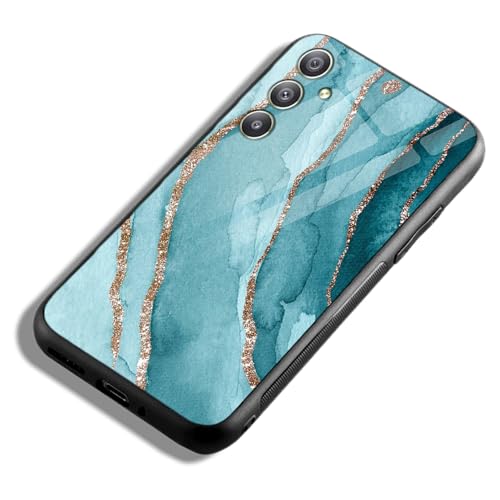 Image of COLORflow Back Cover Compatible with Samsung Galaxy A34 5G | Blue Marble Golden Stripes | Shockproof TPU Bumper Cover with Camera Protection Back Cover