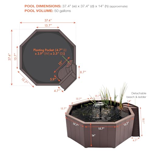 Aquagarden 8857 No Dig Nature Pool, Complete Water Feature Kit, Attract Birds And Wildlife To Your Yard, Includes Pond Structure, Liner, Fountain Pump thumb #6