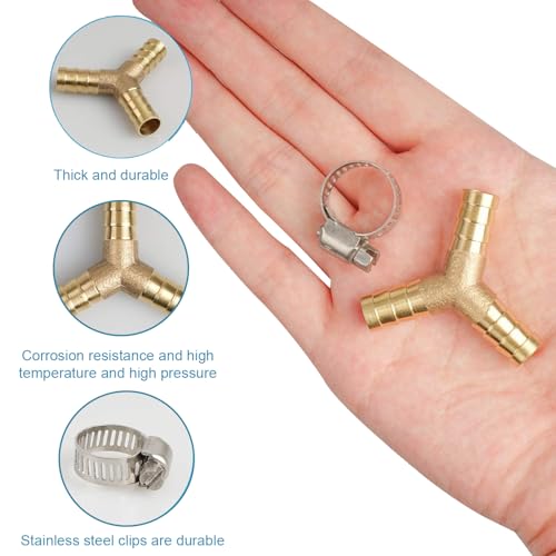 MACHSWON 8mm or 5/16" Brass Barb Hose Fitting Y Shape 3 Way Connector Barbed Splitter Fitting Splicer for Water Fuel Air 2pcs - Image 3