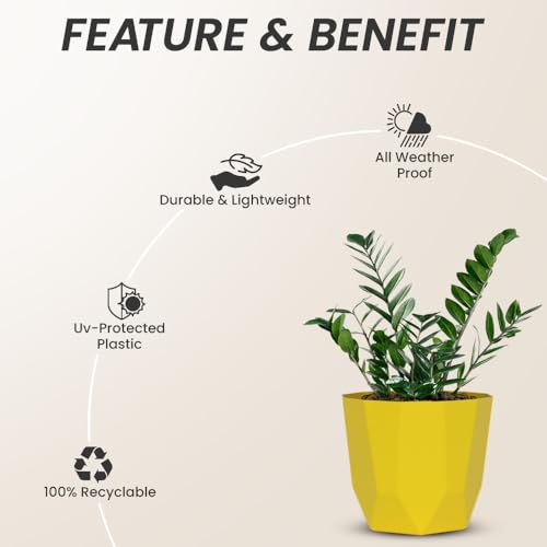 Image of YUCCABE ITALIA SHERA Hexa Plastic Planter Pot for Plants | Decorative Flower Pot | UV Protected Lightweight Indoor Outdoor Gamla for Home Decor, Balcony, Garden & Living Room