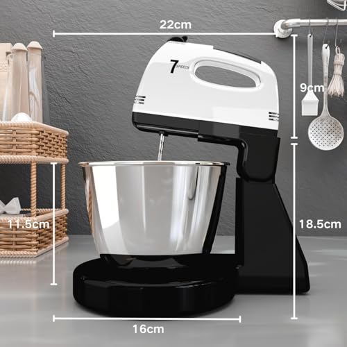 Image of Stand Mixers, 7 Speeds With 3QT Stainless Steel Bowl, Stand and Hand Mixer with Dough Hook, Whisk, Mixing Beater for Baking, Cake, Cookie, Kneading (BU2)