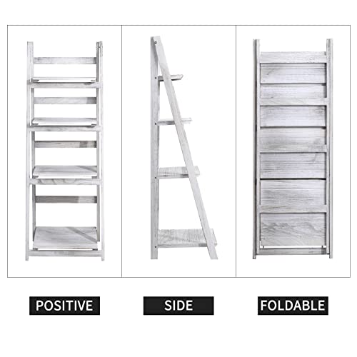 Babion 4-Tier Ladder Shelf, Plant Shelf Ladder Shelves White Folding Shelf Stable Wooden Shelf Freestanding Plant Shelves Flowerpot Stand Indoor Ladder Bookshelf For Office, Bedroom, Balcony (White) #TOP6