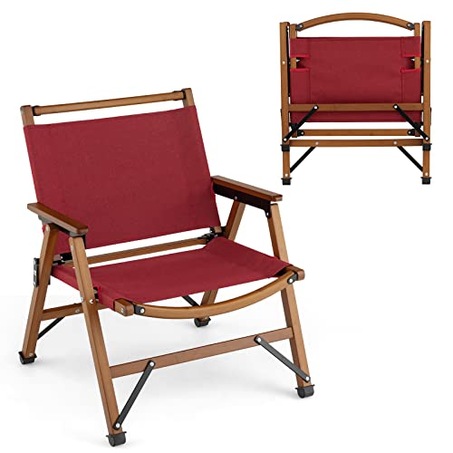 Giantex Folding Camping Chairs, Portable Low Back Beach Chairs With Solid Bamboo Frame & Breathable Fabric, Outdoor Armchairs For Picnic Concert Hiking Sports Hunting (Burgundy) #TOP19