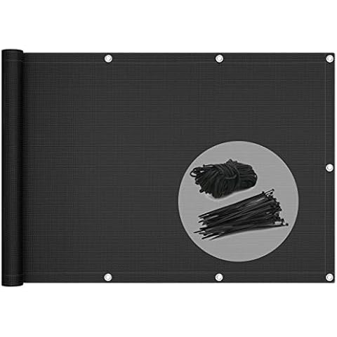 VOUNOT Balcony Privacy Screen, 90x500cm, HDPE Balcony Cover, Wind and UV Protection, Weatherproof, Black Cover