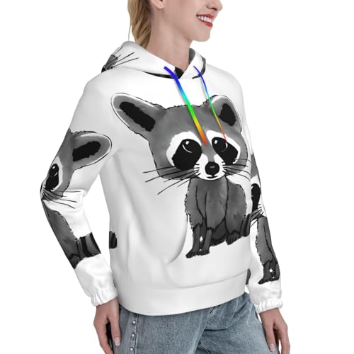 Sweats à capuche femme raton laveur imprimé pull à manches longues décontracté - 3