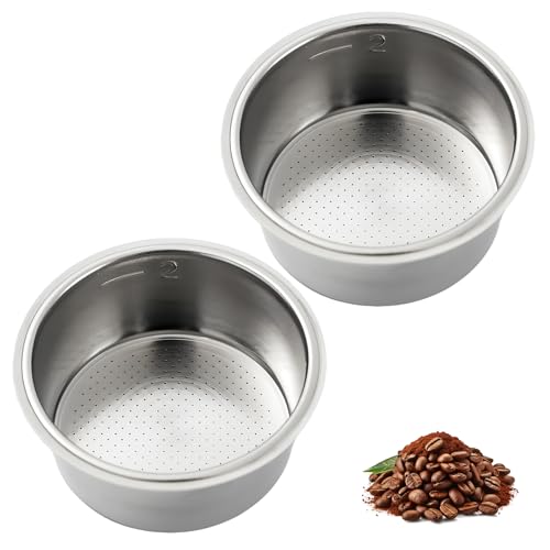 2 PCS Filtri da Caffè in Acciaio Inossidabile, Filtro di Acciaio Inox AISI 304 per Doppio Espresso 16-18 g, Altezza 26 mm, Compatibile con Portafiltri 51 mm