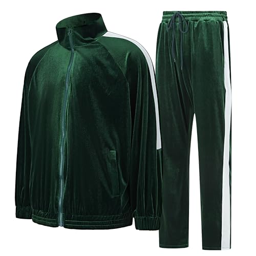 Mens Tracksuit 2 Piece Velour Sweatsuit for Men Casual Full Zip Jogging Suit Jacket Pants Set2