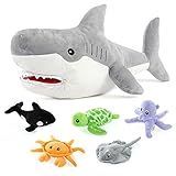 Muiteiur 23-Inch Plush Great White Shark with 5 Piece Soft Stuffed Sea Animals Includes Stuffed...