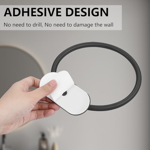 Selbstklebender Handtuchring für Badezimmer, Wandmontage Bad & Küche Handtuchhalter mit Starkem Klebstoff, Ohne Bohren Edelstahl Rostfrei Handtuchhalter, Moderner Bad Organizer Mattschwarz
