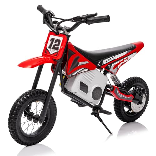 Kerry Yoo Electric Dirt Bike for Kids and Teens 8-14 Off-Road Electric Motorcycle 36V 350W Up to 16MPH, Explosion-Proof Tires, Twist Grip Throttle, Spring Suspension Metal Structure Safe & Fun-Red