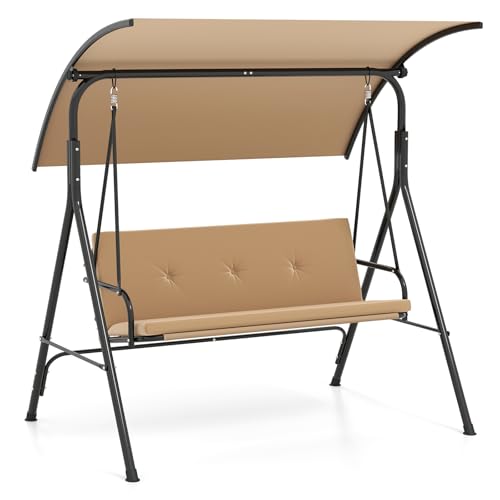 Image of Tangkula 2 Person Porch Swing, Outdoor Swing with Removable Cushions, Solid Metal Structure, Patio Swing with Adjustable Canopy for Garden, Backyard, Balcony, Poolside