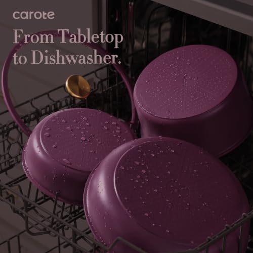 Image of CAROTE 32pcs Pots and Pans Set Non Stick, Detachable Handle Cookware Sets | Bakeware and Kitchen Gadgets, Space Saving, Dishwasher & Oven Safe, Non-Toxic, for Camping /RV /Traveling, Purple