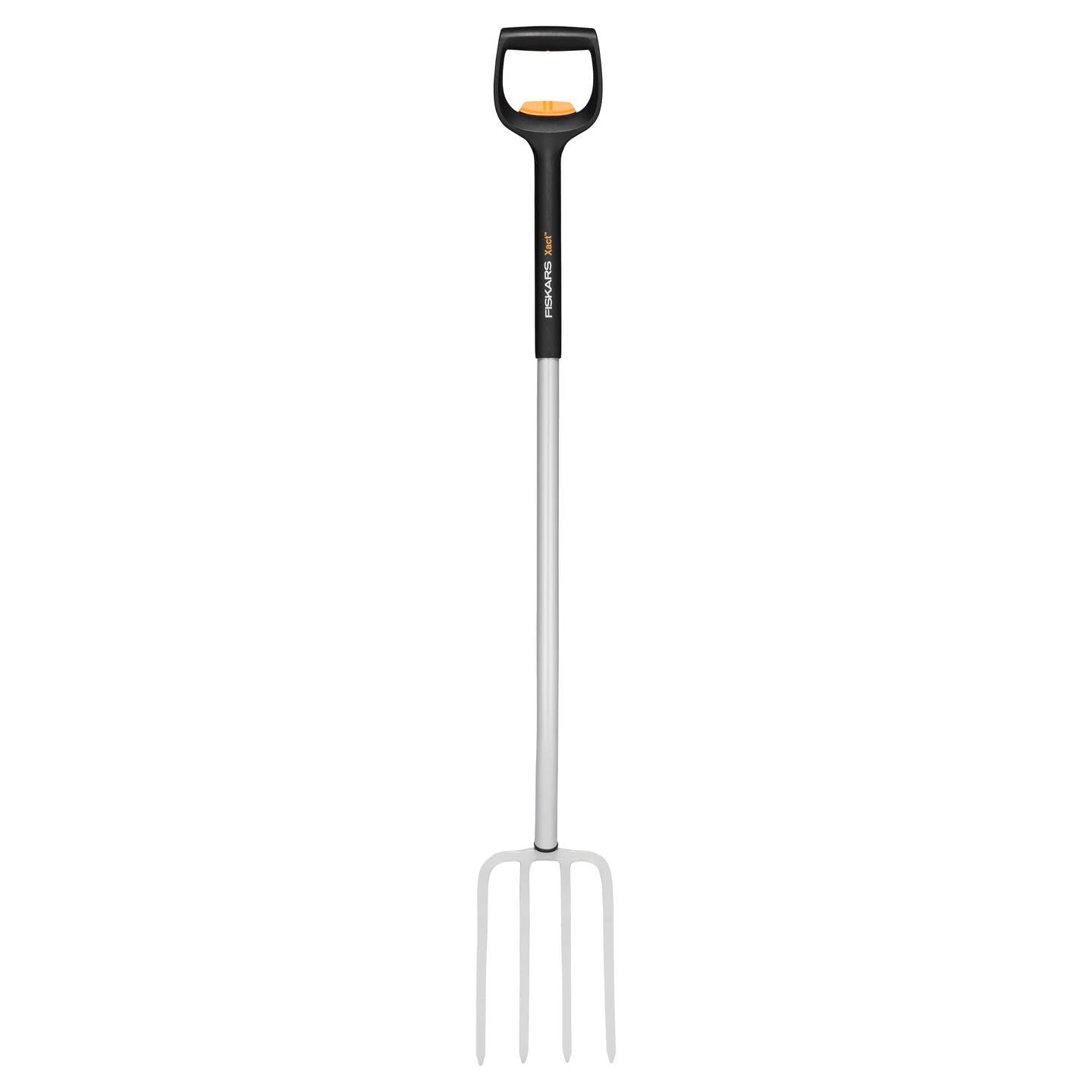 Fiskars Horca de jardín telescópica para suelos duros y pedregosos, Con 4 púas, Longitud de 1,10 m a 1,30 m, Acero al boro, Negro/Plateado, SmartFit, 1070717