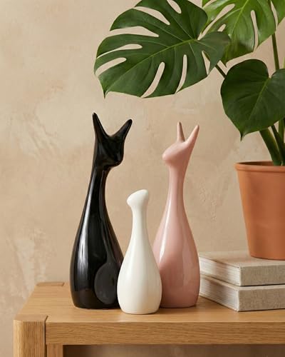 Image of Home Decor Lucky Deer Family Ceramic Figures Set of 3 | Matte Finish Decorative Showpieces for Living Room Office Dining Table | Elegant Gift Decor Items (Black, Pink, White)