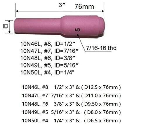 Image of RIVERWELD TIG Alumina Nozzles Ceramic Cups 4L#, 5L#, 6L#, 7L#, 8L# 5pcs | 10N50L 1 /4 inch, 10N49L 5 /16 inch, 10N48L 3 /8 inch, 10N47L 7 /16 inch, 10N46L 1 /2 inch for PTA DB SR WP 17 18 26 TIG Welding Torch