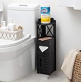 Narrow Bathroom Cabinet,Little Cute Shelf for Beroom,Corner Bathroom Storage Cabinet for Half Bath, Corner Floor cabinet for Small Spaces,Black Toilet Paper Holder Stand for Small Bathroom by TuoxinEM