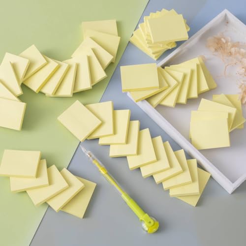 Wowivy 24 Blöcken Gelbe Haftnotizen,38 mm x 50 mm, Sticky Pads, recycelbar, Self-Stick Notes Pads,klebezettel, einfach zu posten für Zuhause, Büro, 75 Blätter/Block, 1800 Blätter Gesamt