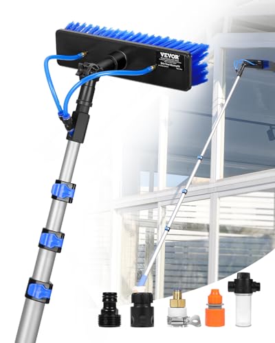 VEVOR Kit de Barra de Alimentación de Agua, Barra de Limpieza de Paneles Solares 6 m con Mango Extensible, Cabezal de Cepillo Giratorio 180° y Manguera 20 m, para la Cubierta del Panel Solar Caravana